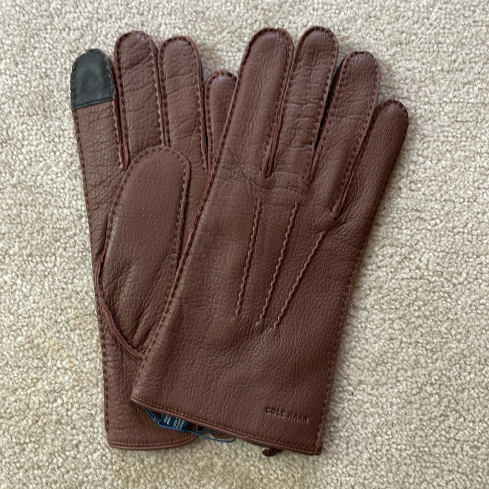 Cole Haan Men’s Brown Deerskin Leather Gloves, Size M